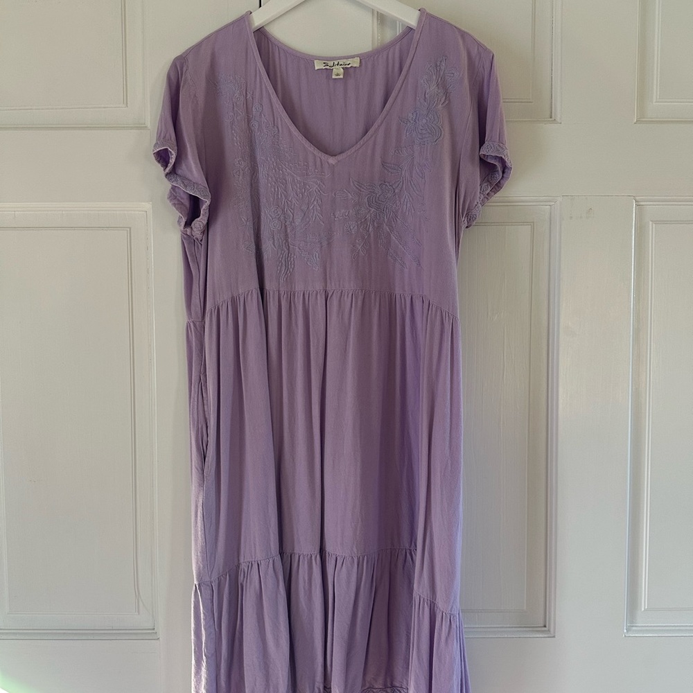 Lavender Sundress Short Sleeves, tiered w embroidery
